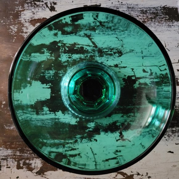 Vintage Farber Krome Kraft Green Glass Compote / Candle Holder Screw on Base - Picture 8 of 11